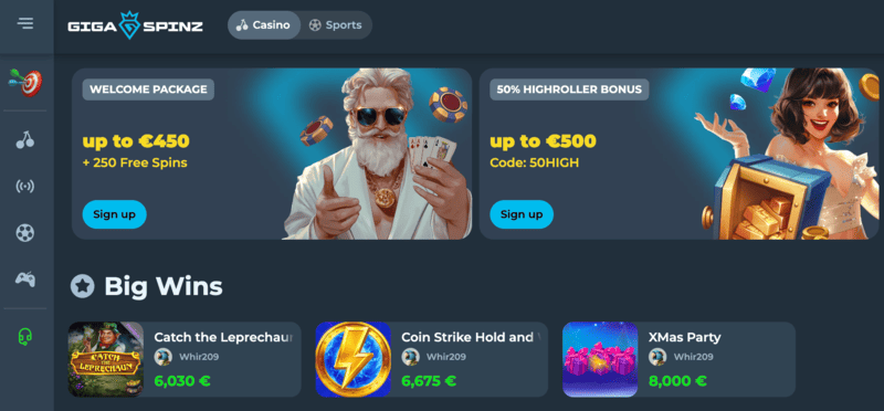 Krijg de welkomstbonus van Giga Spinz